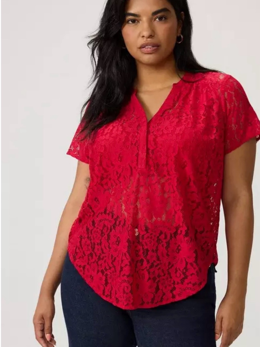 NWOT TORRID RED Harper Lace Short Sleeve Blouse SIZE 0X - Picture 1 of 2